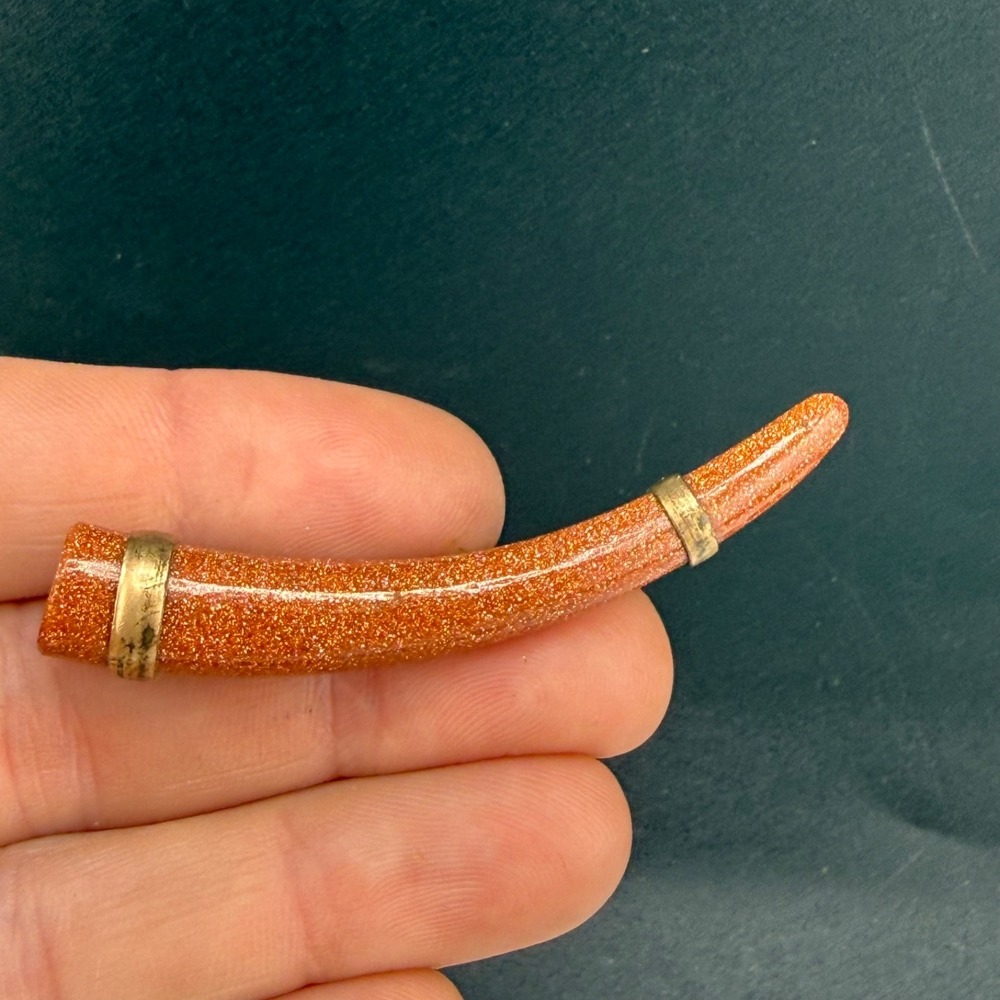 Vintage Victorian Goldstone Brooch  Horn Tooth Gold Tone